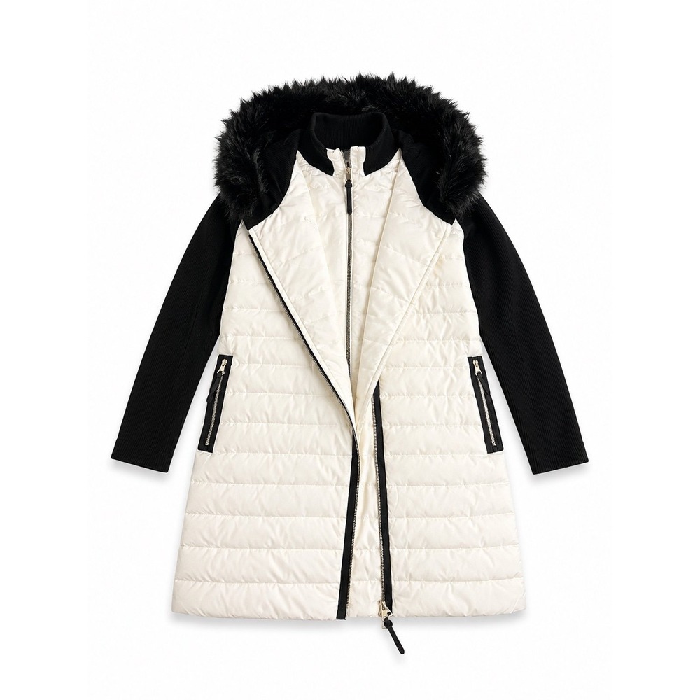 Calvin Klein Performance Long Black & White Faux fur hooded Jacket (1X)